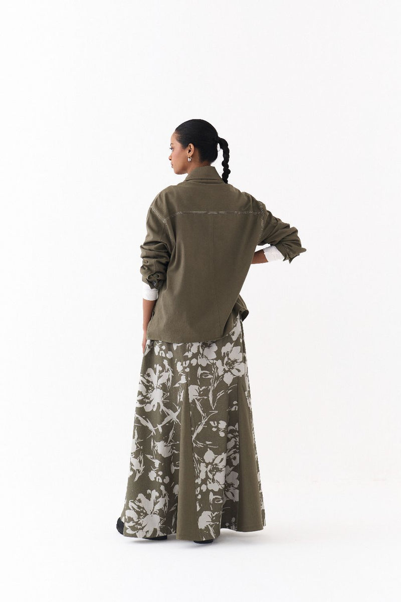 UNISEX JACKET CO ORD (SET OF 2)-OLIVE twill by THREE in olive color for women in Singapore
