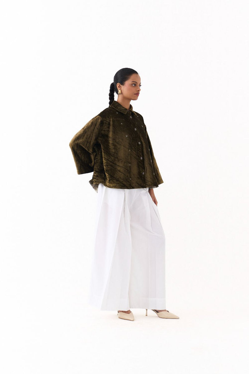 WIDE HEM SHIRT -DARK OLIVE by THREE in olive color for women in Singapore