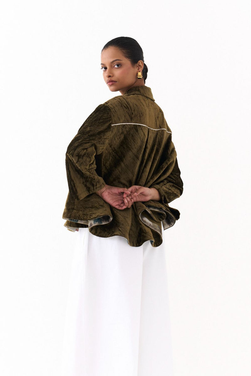 WIDE HEM SHIRT -DARK OLIVE by THREE in olive color for women in Singapore