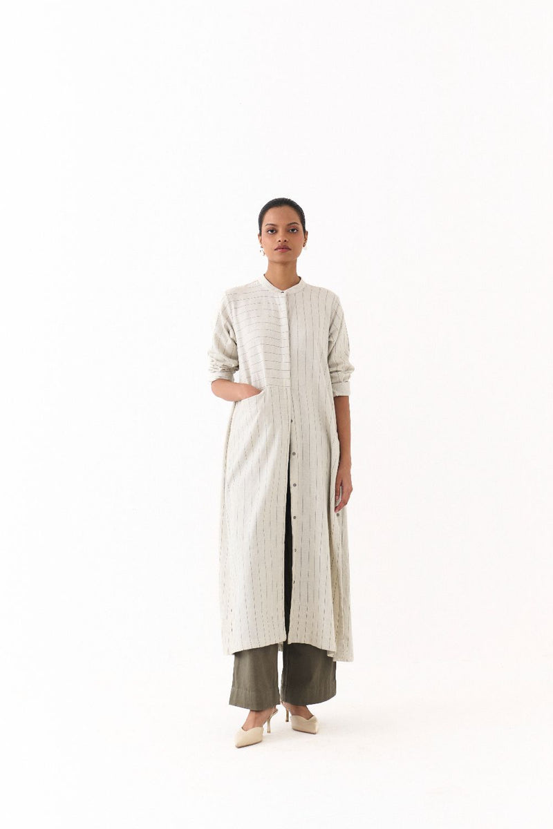BACK GATHER JACKET CO-ORD (SET OF 2)-BEIGE & OLIVE twill by THREE for women in Singapore