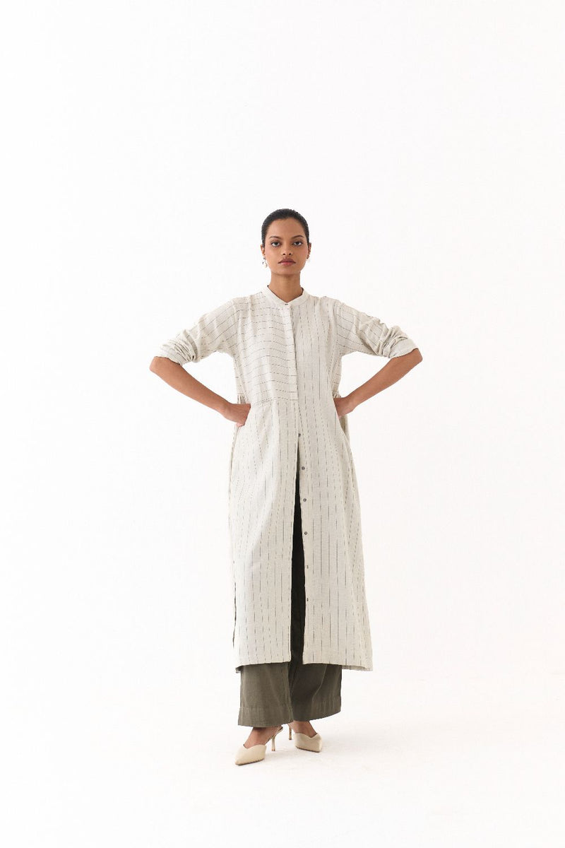 BACK GATHER JACKET CO-ORD (SET OF 2)-BEIGE & OLIVE twill by THREE for women in Singapore