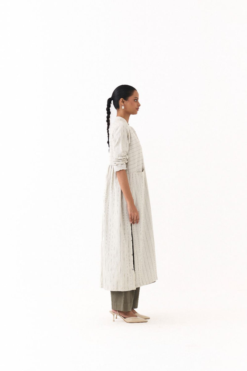 BACK GATHER JACKET CO-ORD (SET OF 2)-BEIGE & OLIVE twill by THREE for women in Singapore