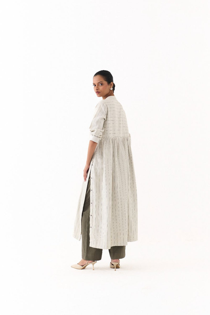 BACK GATHER JACKET CO-ORD (SET OF 2)-BEIGE & OLIVE twill by THREE for women in Singapore