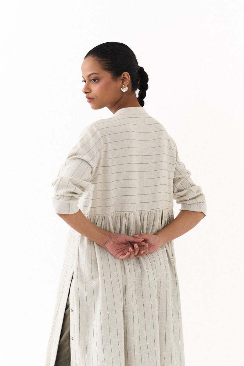 BACK GATHER JACKET CO-ORD (SET OF 2)-BEIGE & OLIVE twill by THREE for women in Singapore