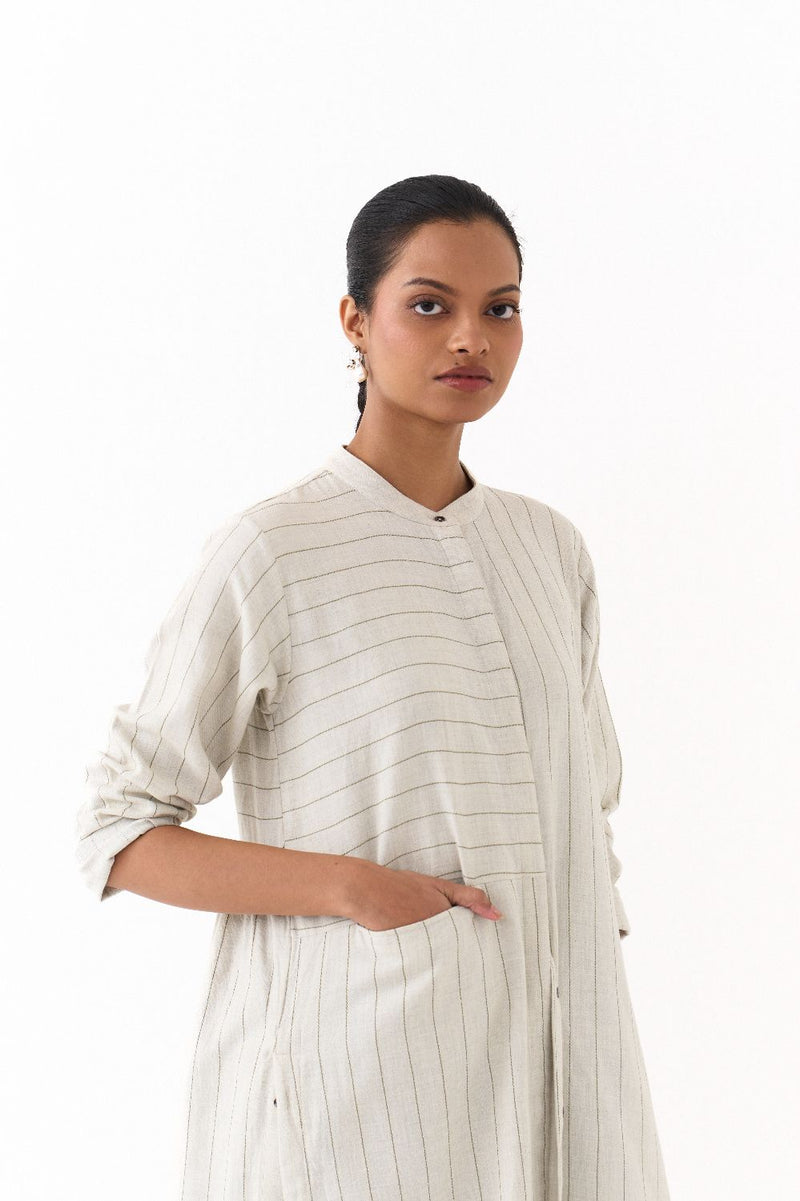 BACK GATHER JACKET CO-ORD (SET OF 2)-BEIGE & OLIVE twill by THREE for women in Singapore