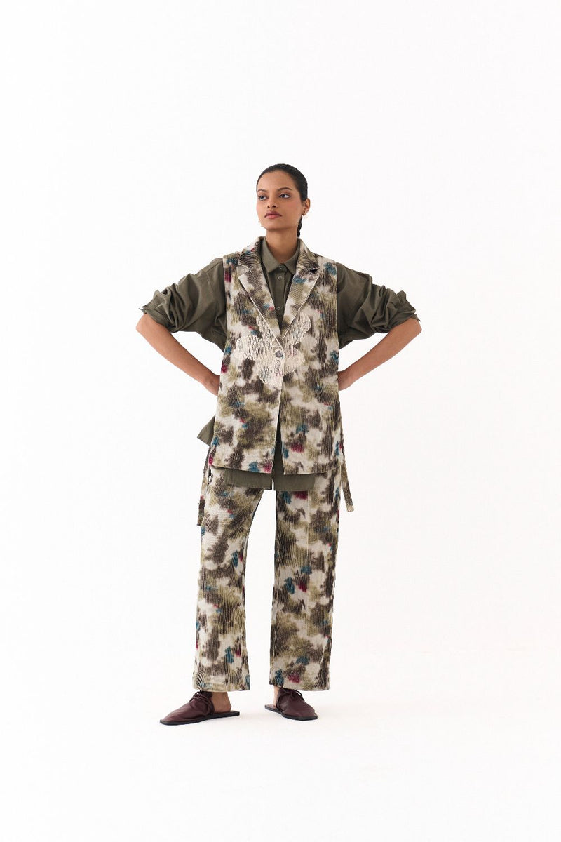 WAISTCOAT CO ORD (SET OF 3)-MULTICOLOR mul by THREE in multi color for women in Singapore