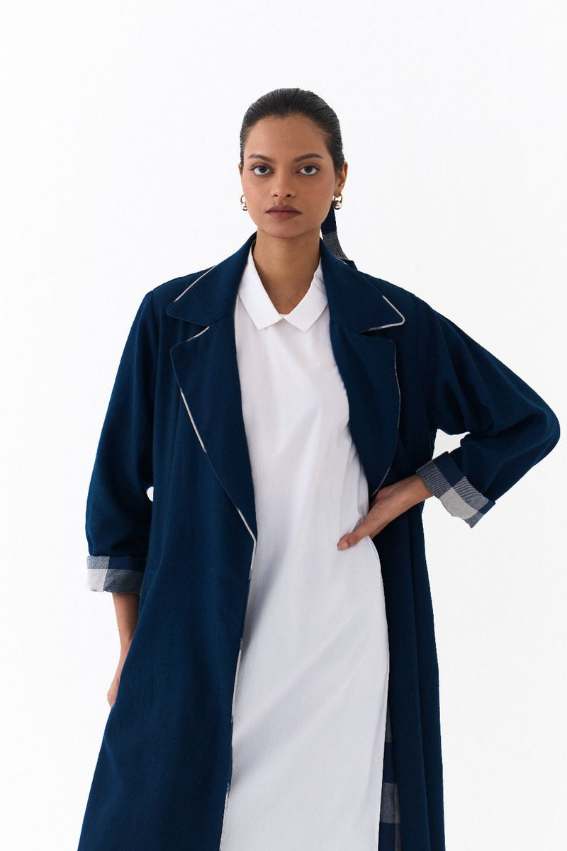 NOTCH COLLAR OVERLAY-NAVY by THREE in navy color for women in Singapore