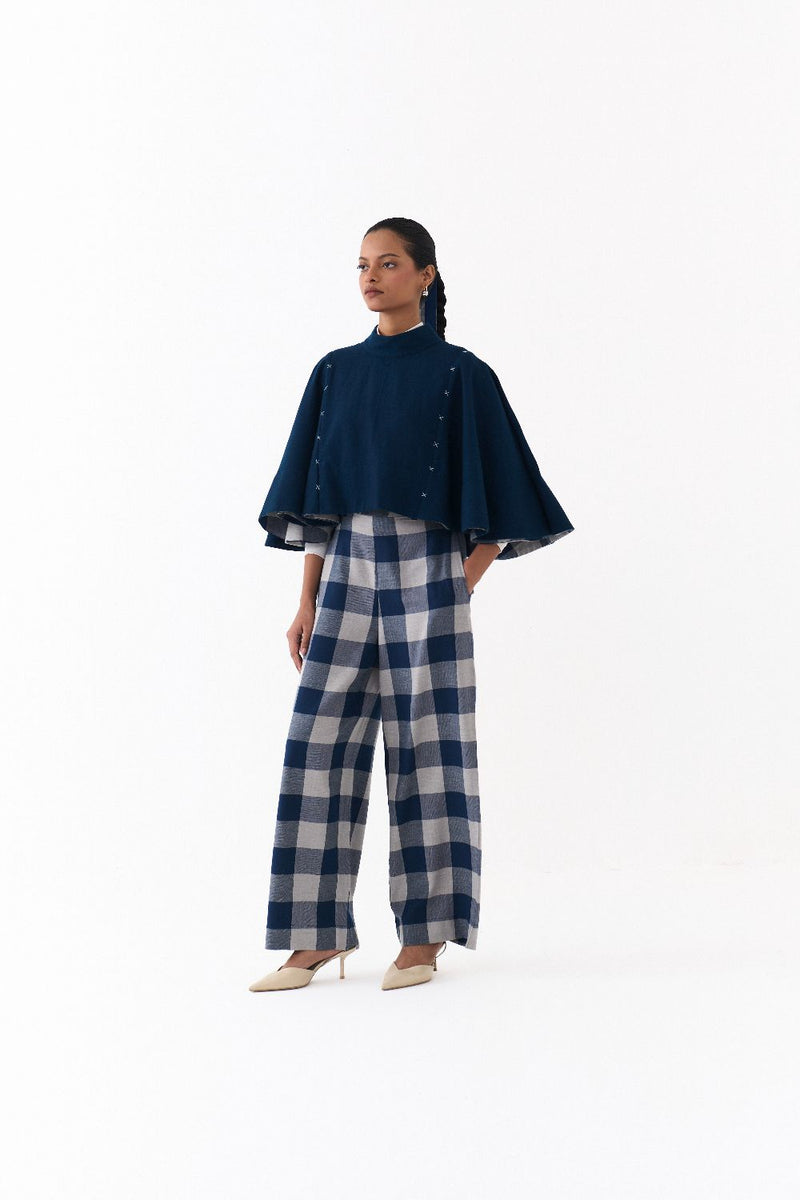 REVERSIBLE PONCHO CO ORD
(SET OF 2)-NAVY by THREE in navy color for women in Singapore