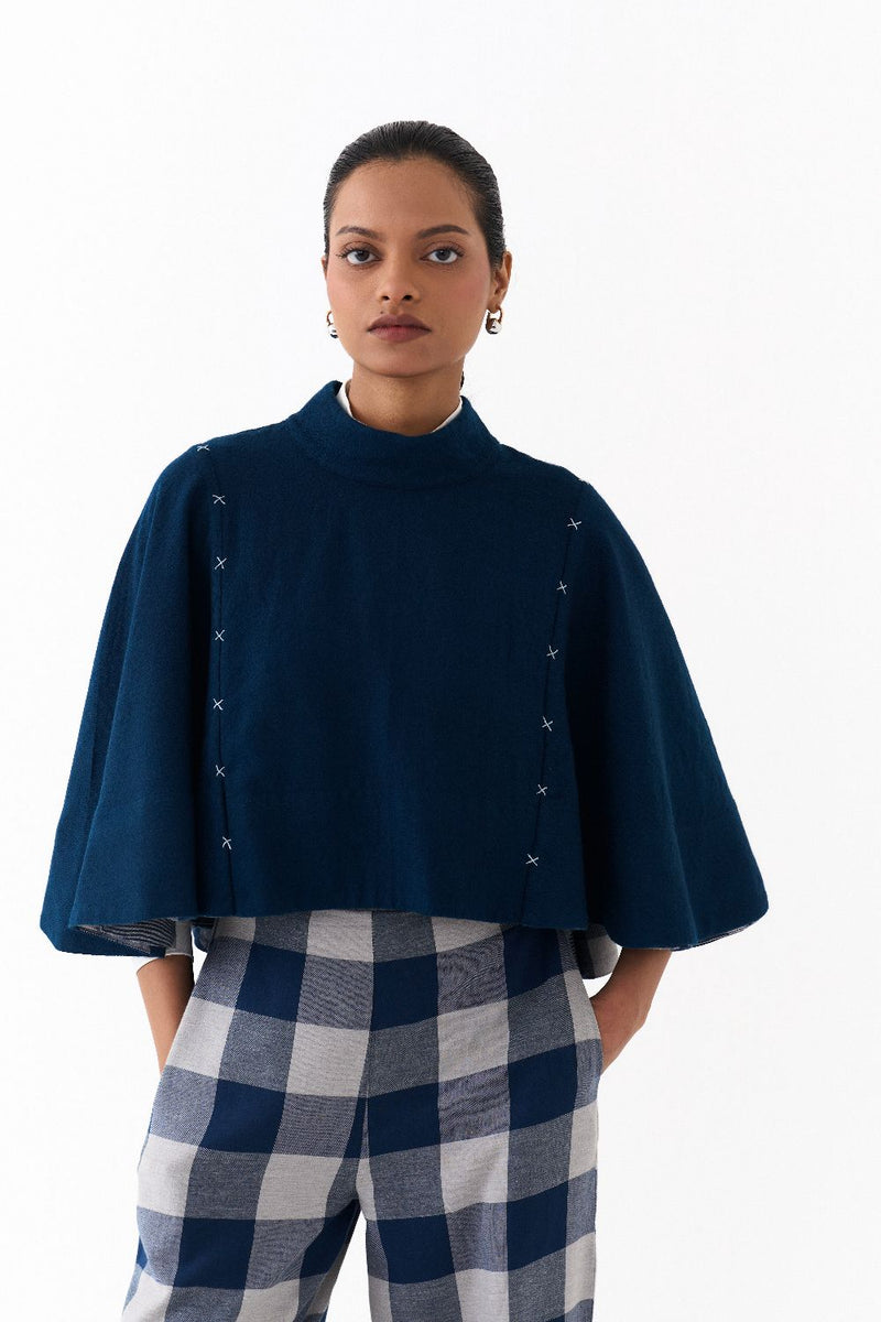 REVERSIBLE PONCHO CO ORD
(SET OF 2)-NAVY by THREE in navy color for women in Singapore