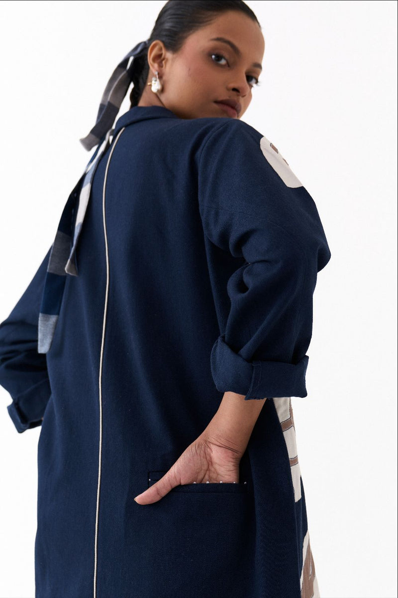 FLORAL APPLIQUE JACKET -NAVY twill by THREE in navy color for women in Singapore