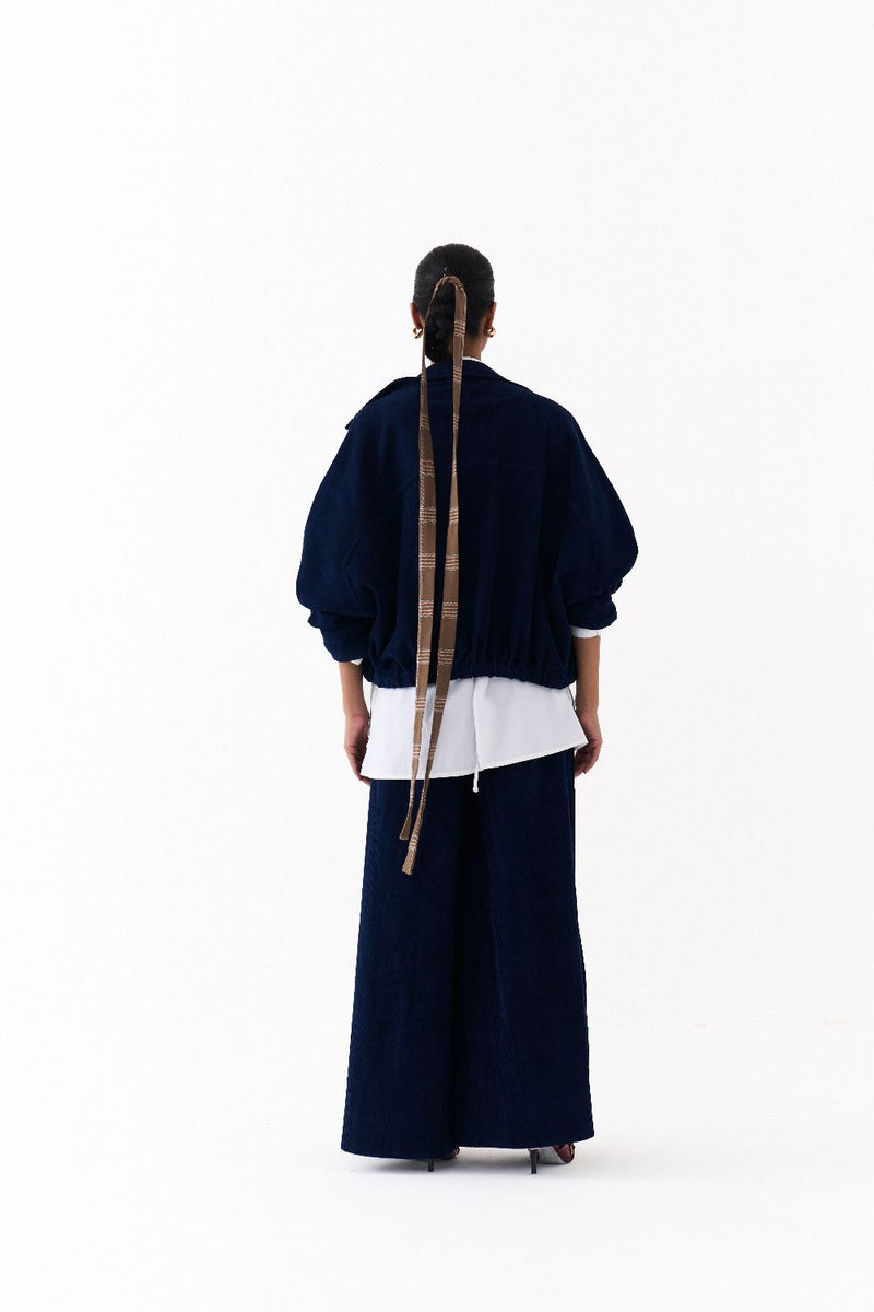 DRAWSTRING BOMBER JACKET-NAVY corduroy by THREE in navy color for women in Singapore
