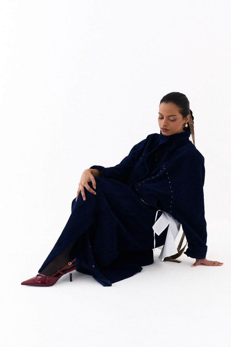 DRAWSTRING BOMBER JACKET-NAVY corduroy by THREE in navy color for women in Singapore