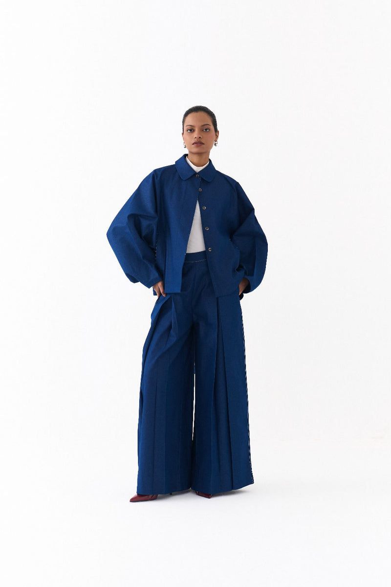 BAT SLEEVE JACKET -DENIM BLUE by THREE in blue color for women in Singapore