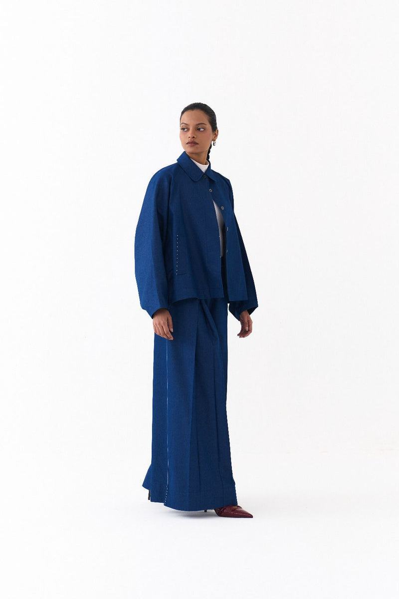 BAT SLEEVE JACKET -DENIM BLUE by THREE in blue color for women in Singapore