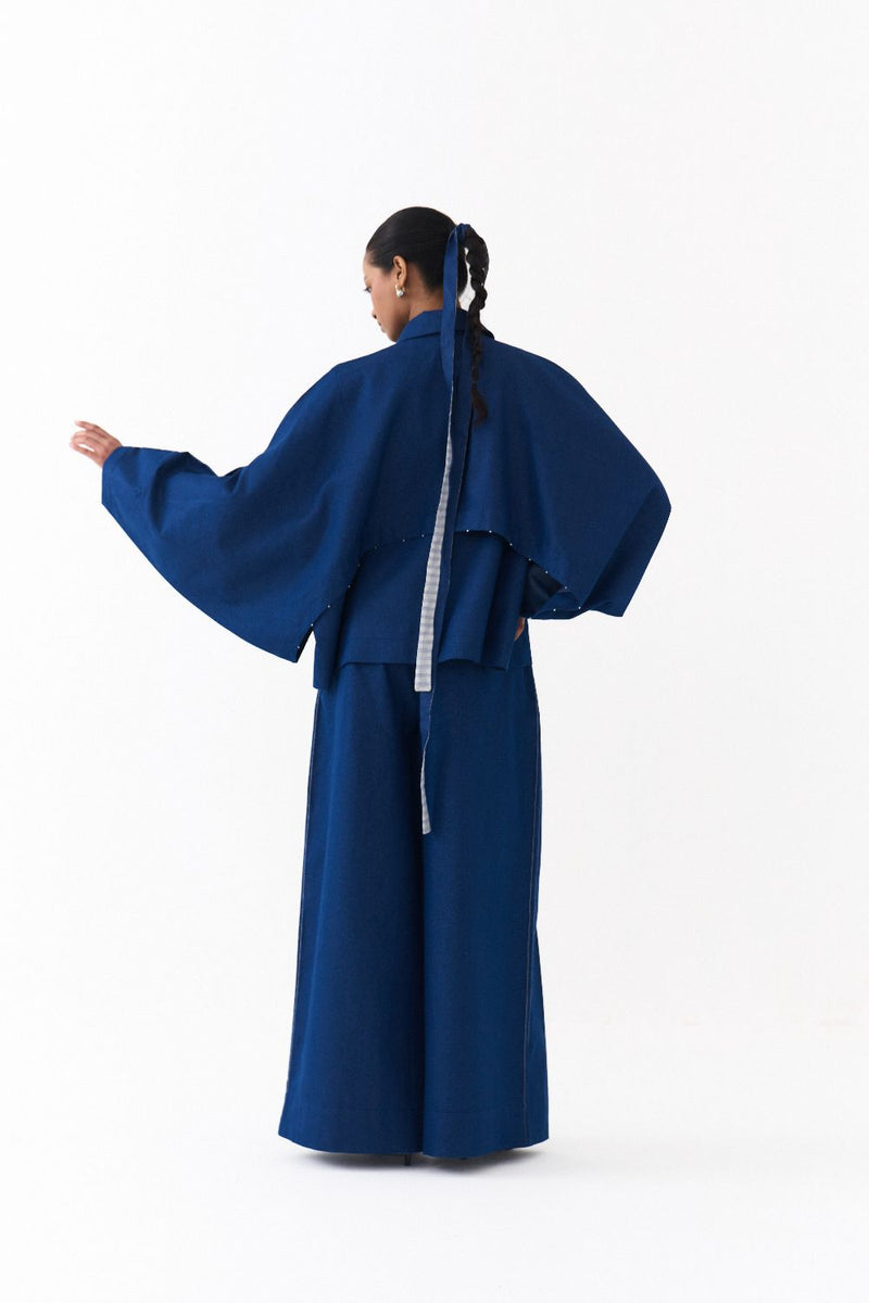 BAT SLEEVE JACKET -DENIM BLUE by THREE in blue color for women in Singapore