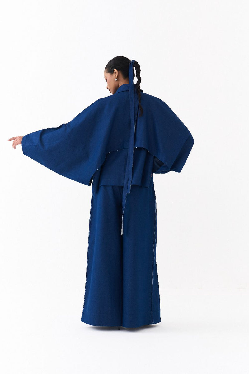 BAT SLEEVE JACKET -DENIM BLUE by THREE in blue color for women in Singapore