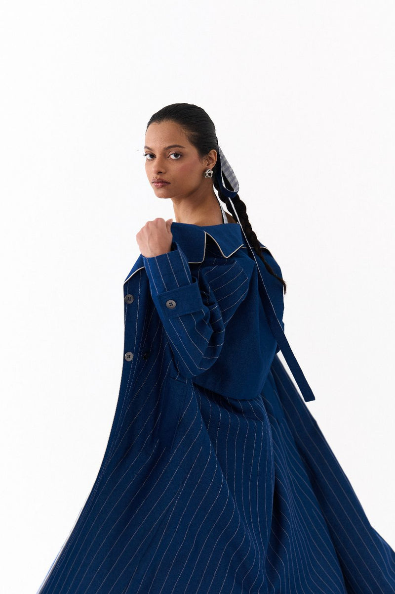 CORSET DRESS CO ORD
(SET OF 2)-DENIM BLUE by THREE in blue color for women in Singapore