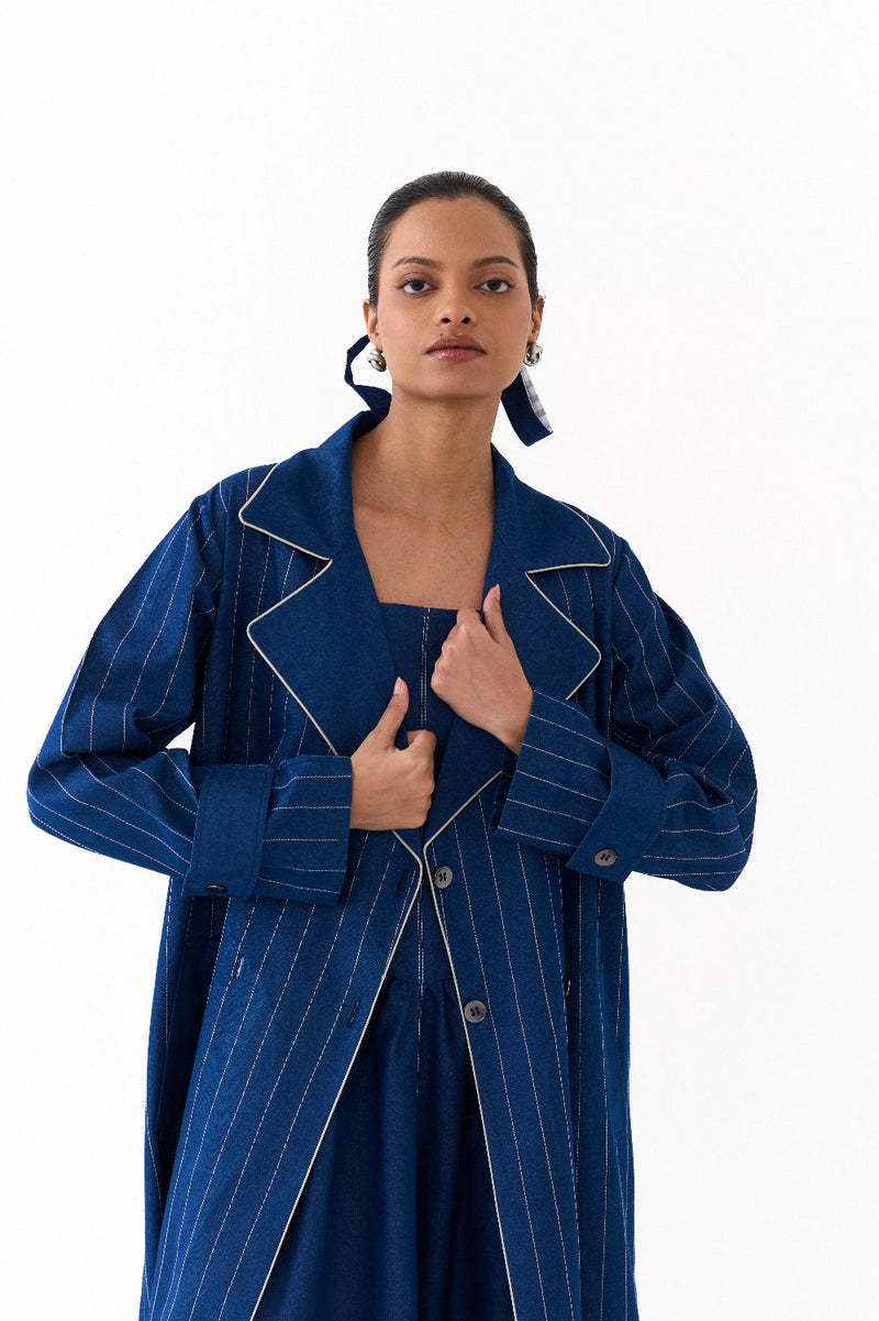 CORSET DRESS CO ORD
(SET OF 2)-DENIM BLUE by THREE in blue color for women in Singapore