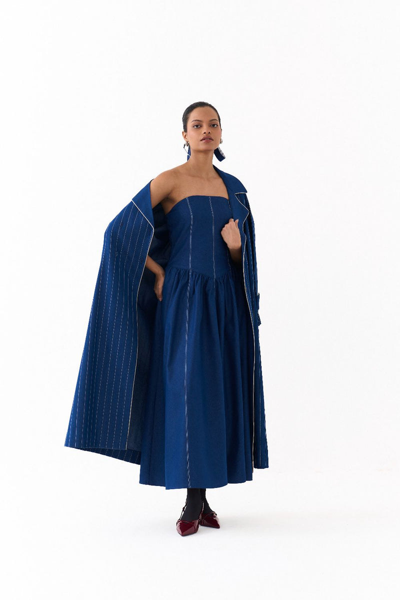CORSET DRESS CO ORD
(SET OF 2)-DENIM BLUE by THREE in blue color for women in Singapore