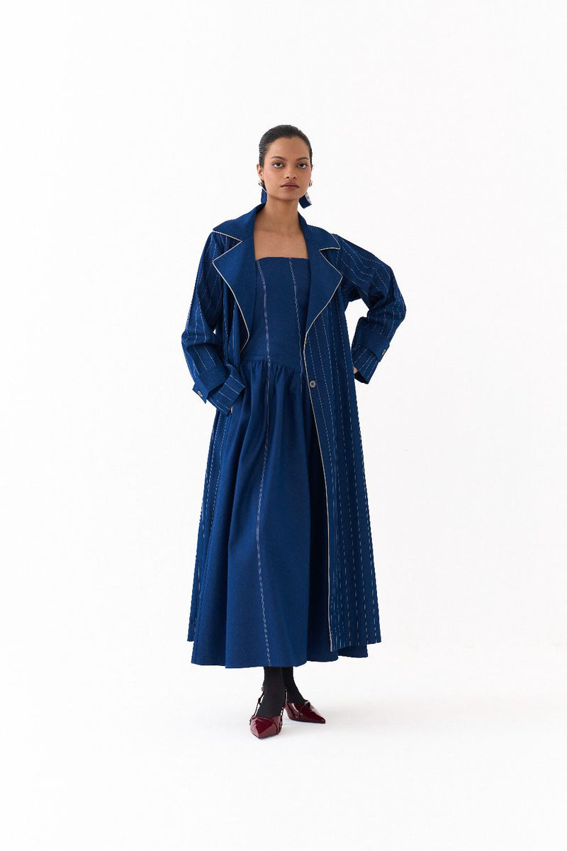CORSET DRESS CO ORD
(SET OF 2)-DENIM BLUE by THREE in blue color for women in Singapore