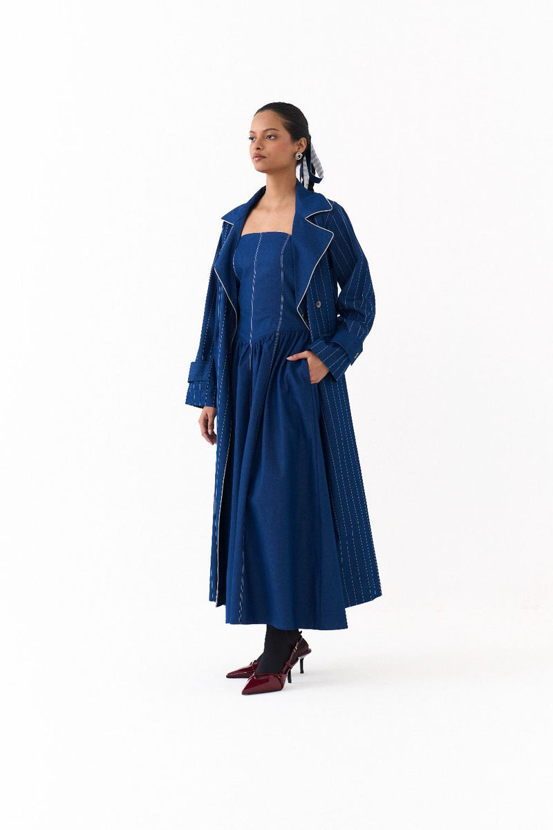 CORSET DRESS CO ORD
(SET OF 2)-DENIM BLUE by THREE in blue color for women in Singapore