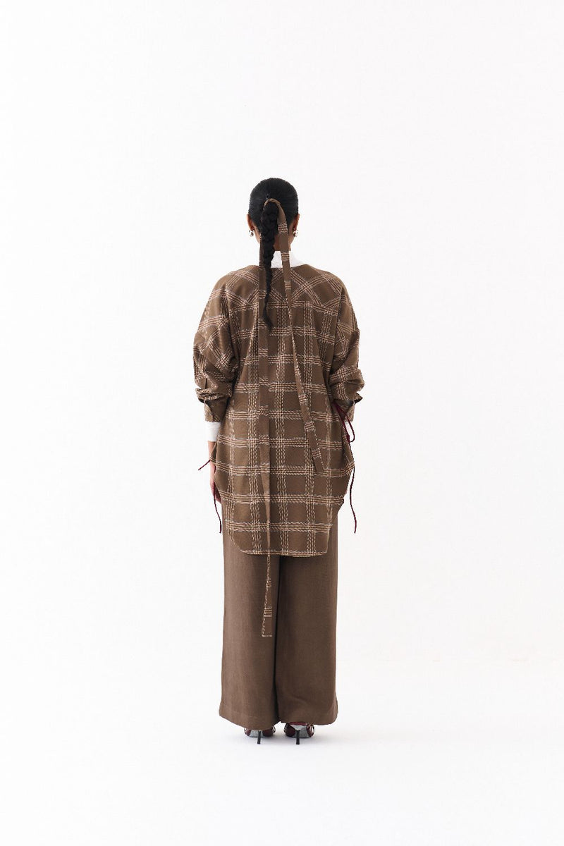 SIDE DRAWSTRING SHIRT -CEDAR CHECK by THREE for women in Singapore