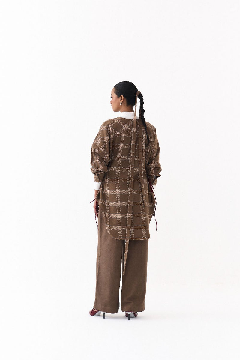 SIDE DRAWSTRING SHIRT -CEDAR CHECK by THREE for women in Singapore