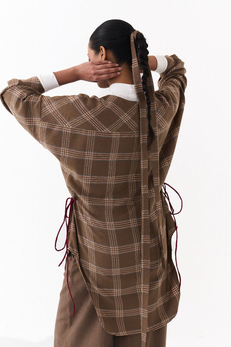 SIDE DRAWSTRING SHIRT -CEDAR CHECK by THREE for women in Singapore