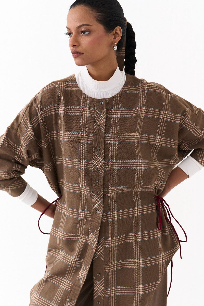 SIDE DRAWSTRING SHIRT -CEDAR CHECK by THREE for women in Singapore