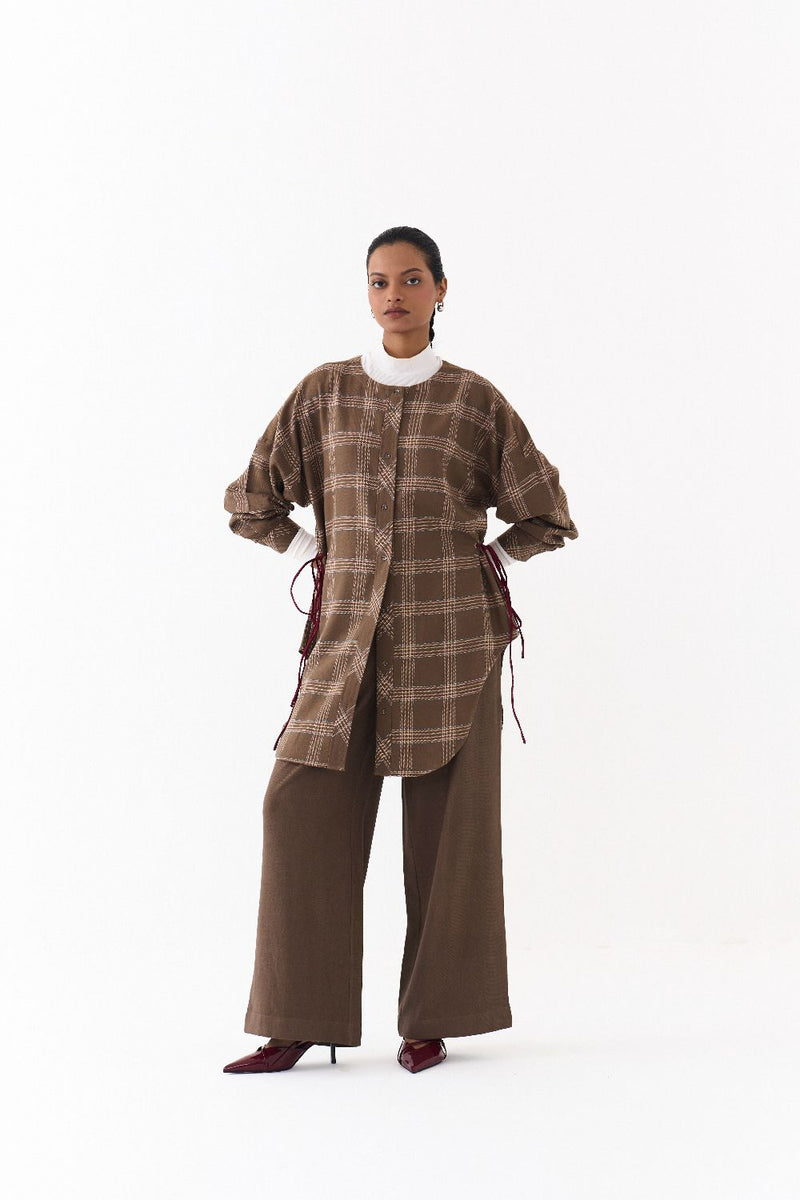 SIDE DRAWSTRING SHIRT -CEDAR CHECK by THREE for women in Singapore