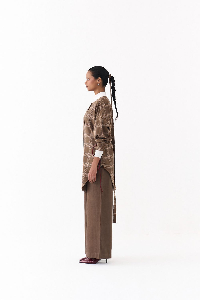 SIDE DRAWSTRING SHIRT -CEDAR CHECK by THREE for women in Singapore