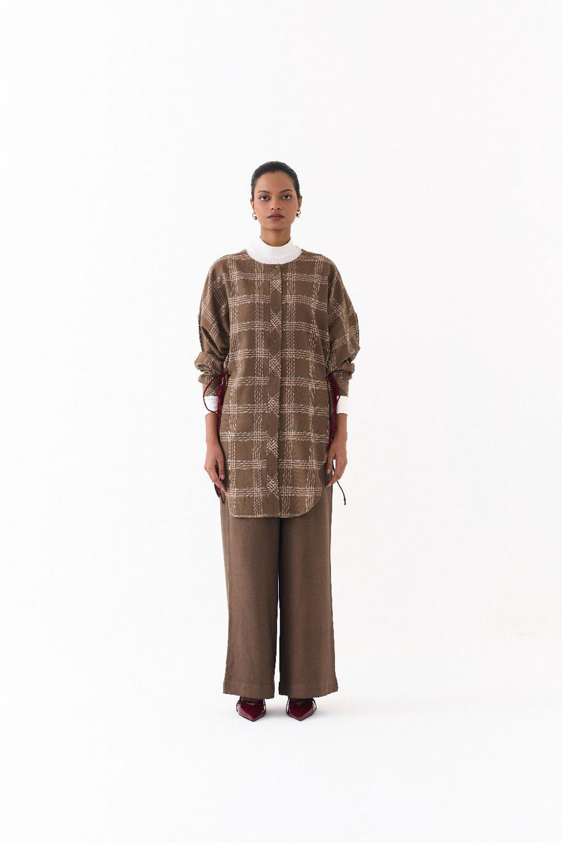 SIDE DRAWSTRING SHIRT -CEDAR CHECK by THREE for women in Singapore