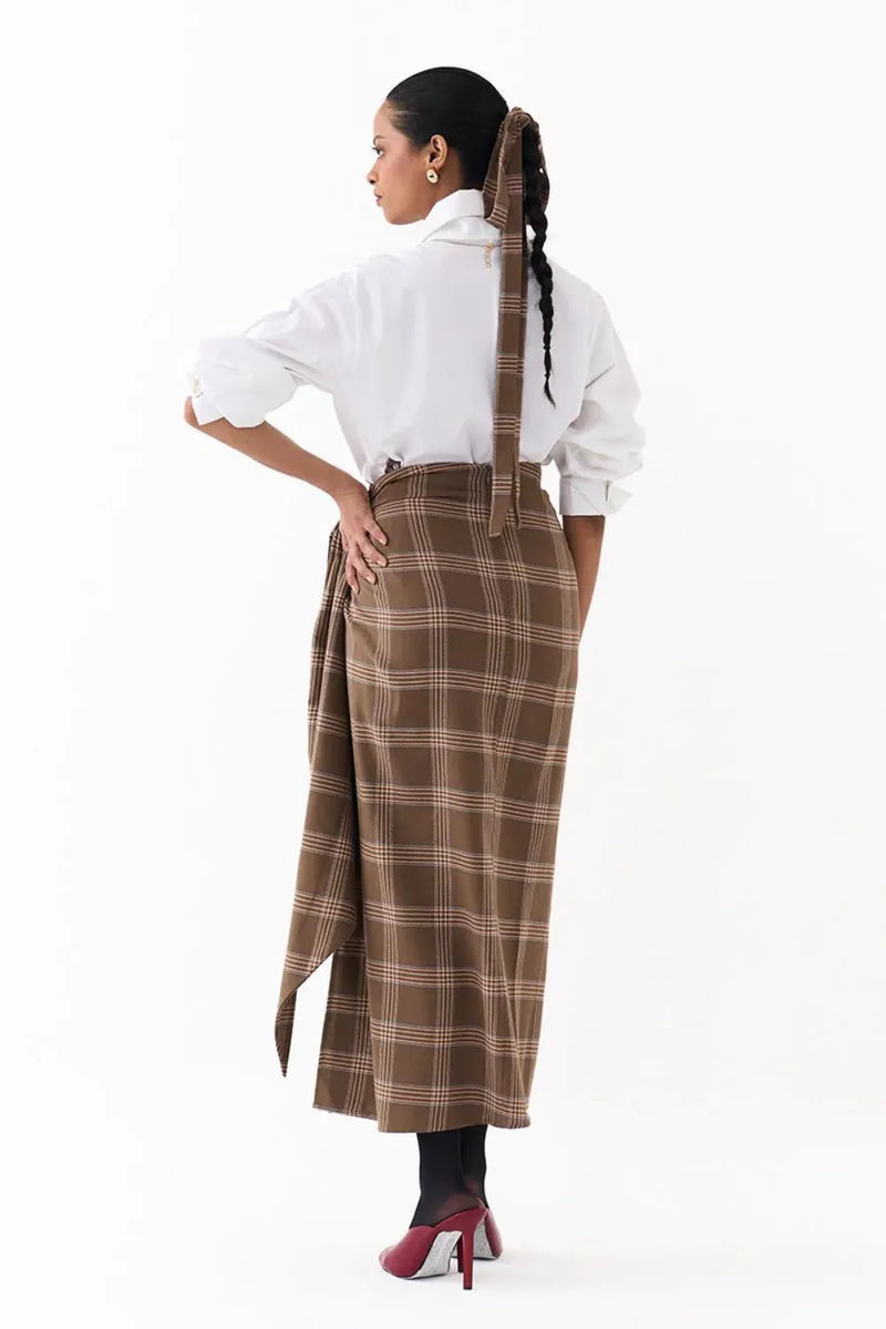 TWIST SKIRT CO ORD (SET OF 2)-CEDAR & WHITE 100% cotton by THREE for women in Singapore