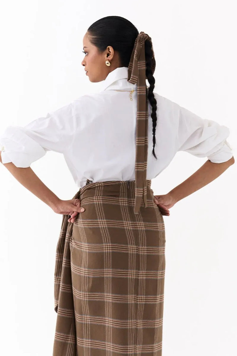 TWIST SKIRT CO ORD (SET OF 2)-CEDAR & WHITE 100% cotton by THREE for women in Singapore