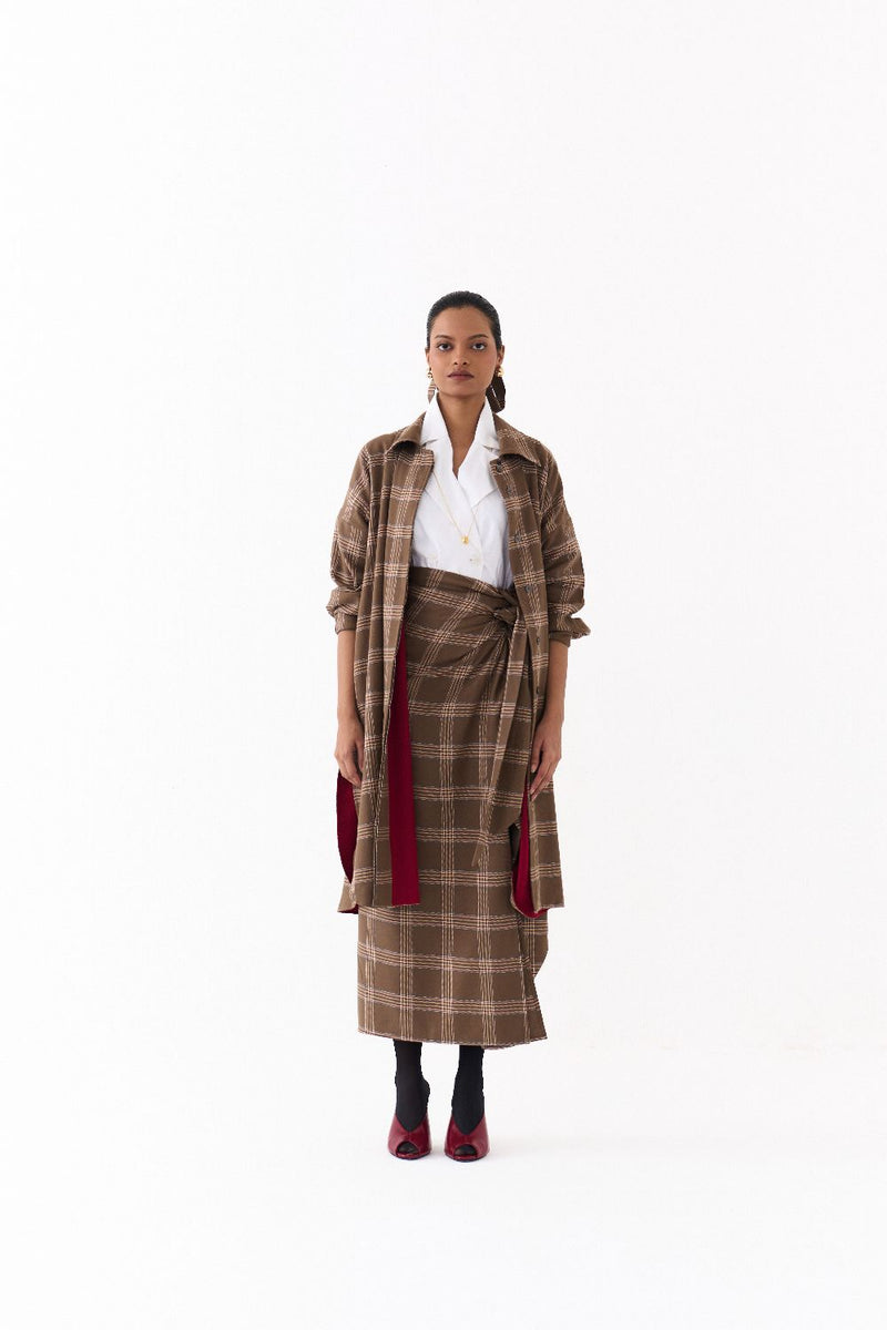 U-HEM JACKET-CEDAR CHECK + MADDER RED by THREE for women in Singapore
