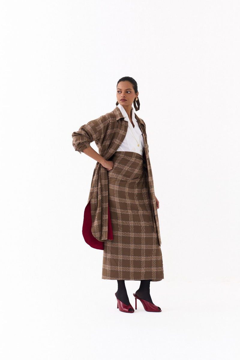 TWIST SKIRT CO ORD (SET OF 3)-CEDAR & WHITE 100% cotton by THREE for women in Singapore