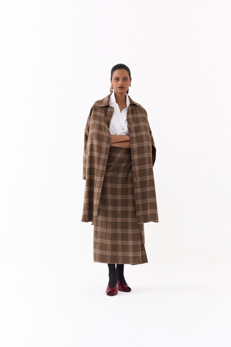 TWIST SKIRT CO ORD (SET OF 3)-CEDAR & WHITE 100% cotton by THREE for women in Singapore