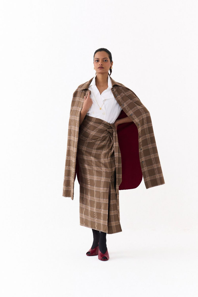 U-HEM JACKET-CEDAR CHECK + MADDER RED by THREE for women in Singapore