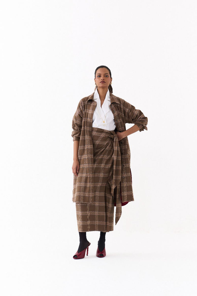 TWIST SKIRT CO ORD (SET OF 3)-CEDAR & WHITE 100% cotton by THREE for women in Singapore