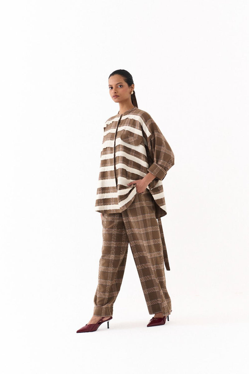 BAT SLEEVE SHIRT-CEDAR CHECK by THREE for women in Singapore