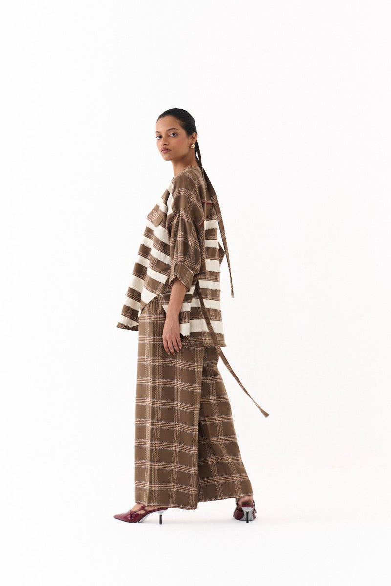 BAT SLEEVE SHIRT-CEDAR CHECK by THREE for women in Singapore
