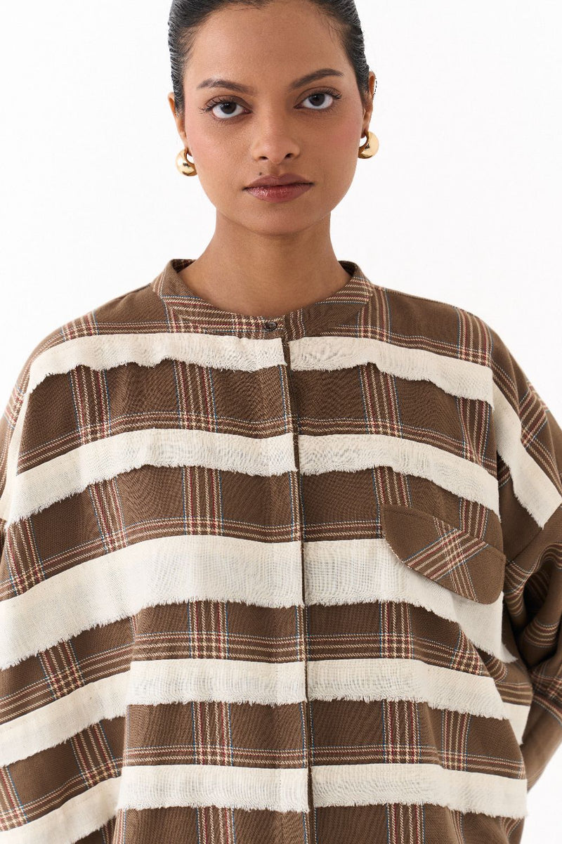 BAT SLEEVE SHIRT-CEDAR CHECK by THREE for women in Singapore