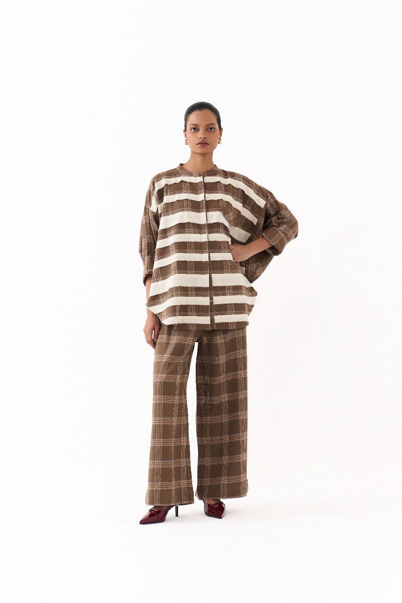 BAT SLEEVE SHIRT-CEDAR CHECK by THREE for women in Singapore