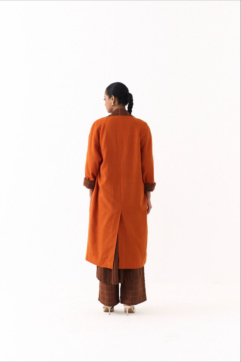 TRENCH JACKET-RUST; 
BROWN AND RUST STRIPE AND 
BROWN AND RUST CHECK mul by THREE in multi color for women in Singapore