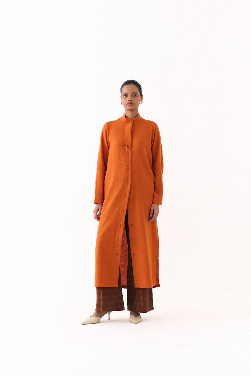 FLAP PLACKET TUNIC-RUST by THREE in rust color for women in Singapore