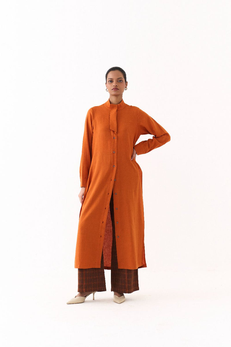 FLAP PLACKET TUNIC-RUST by THREE in rust color for women in Singapore