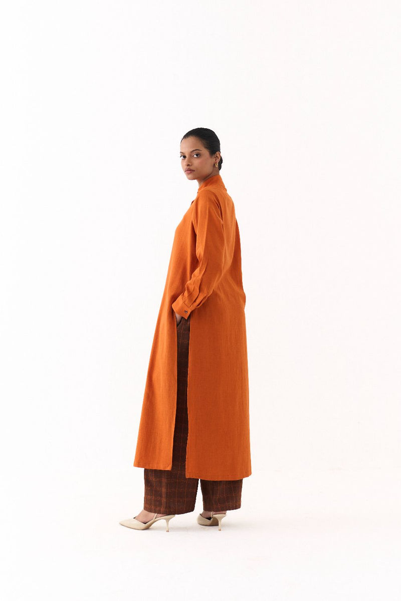 FLAP PLACKET TUNIC-RUST by THREE in rust color for women in Singapore