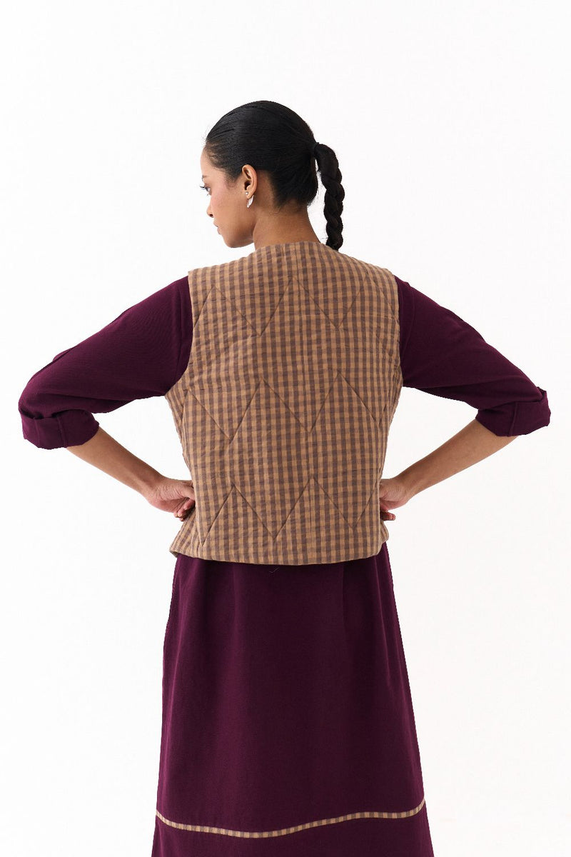 QUILTED VEST CO ORD (SET OF 2)-RUST & WINE mul by THREE for women in Singapore