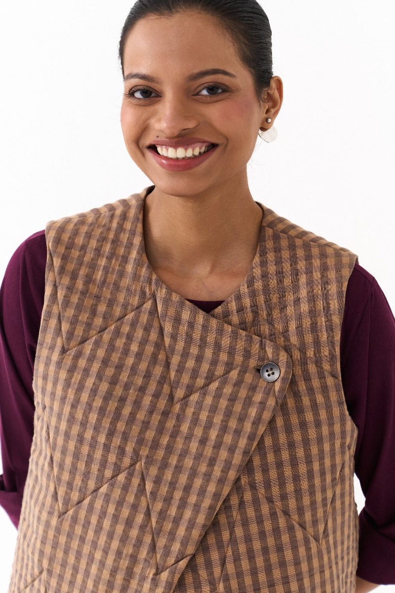 QUILTED VEST CO ORD (SET OF 2)-RUST & WINE mul by THREE for women in Singapore