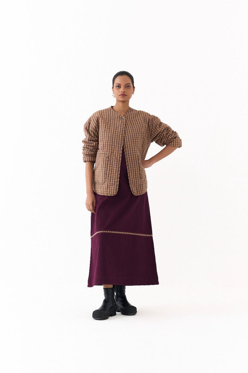 U HEM QUILTED JACKET-CARAMEL mul by THREE for women in Singapore
